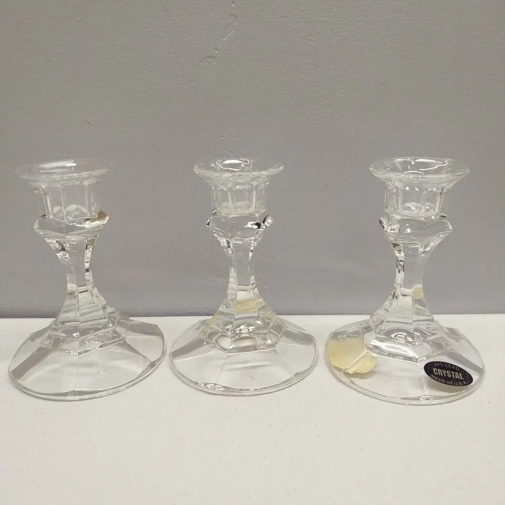 Vintage Crystal Candlestick Holders 24% Lead Crystal Made in USA Set Of 3